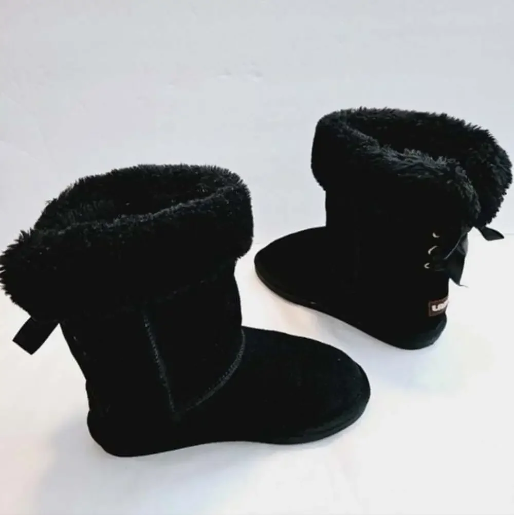 LAMO Suede Pull-On Fleece Lined Winter Girls Snow Sz 3 Boots Youth's Black
